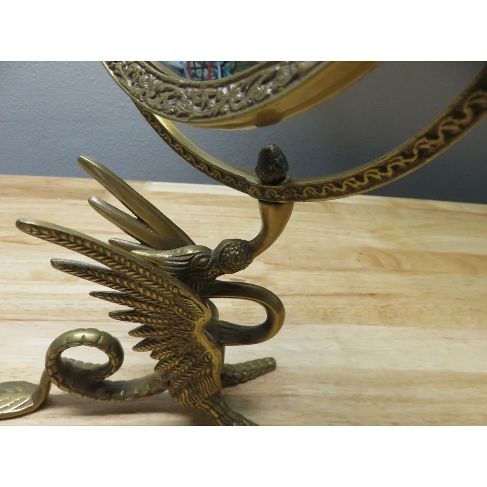 Antique Bronze TONE ORNATE ASIAN CHINESE DRAGON FISH 1 SIDE VANITY MIRROR 15